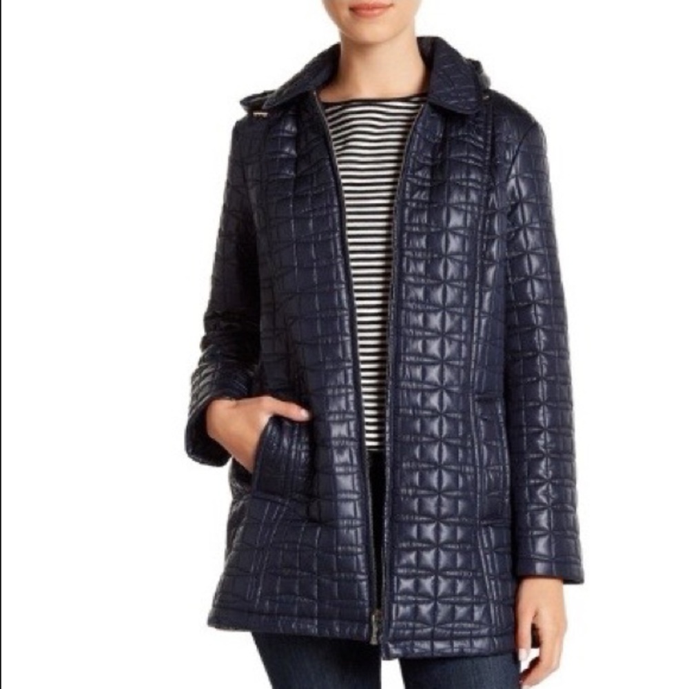 Kate Spade Navy Bow Quilted Coat